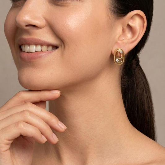 Textured Double Oval Shape Diamond Accent Earrings