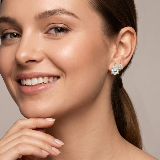 Dual Pear-Cut Diamond Stud Earrings