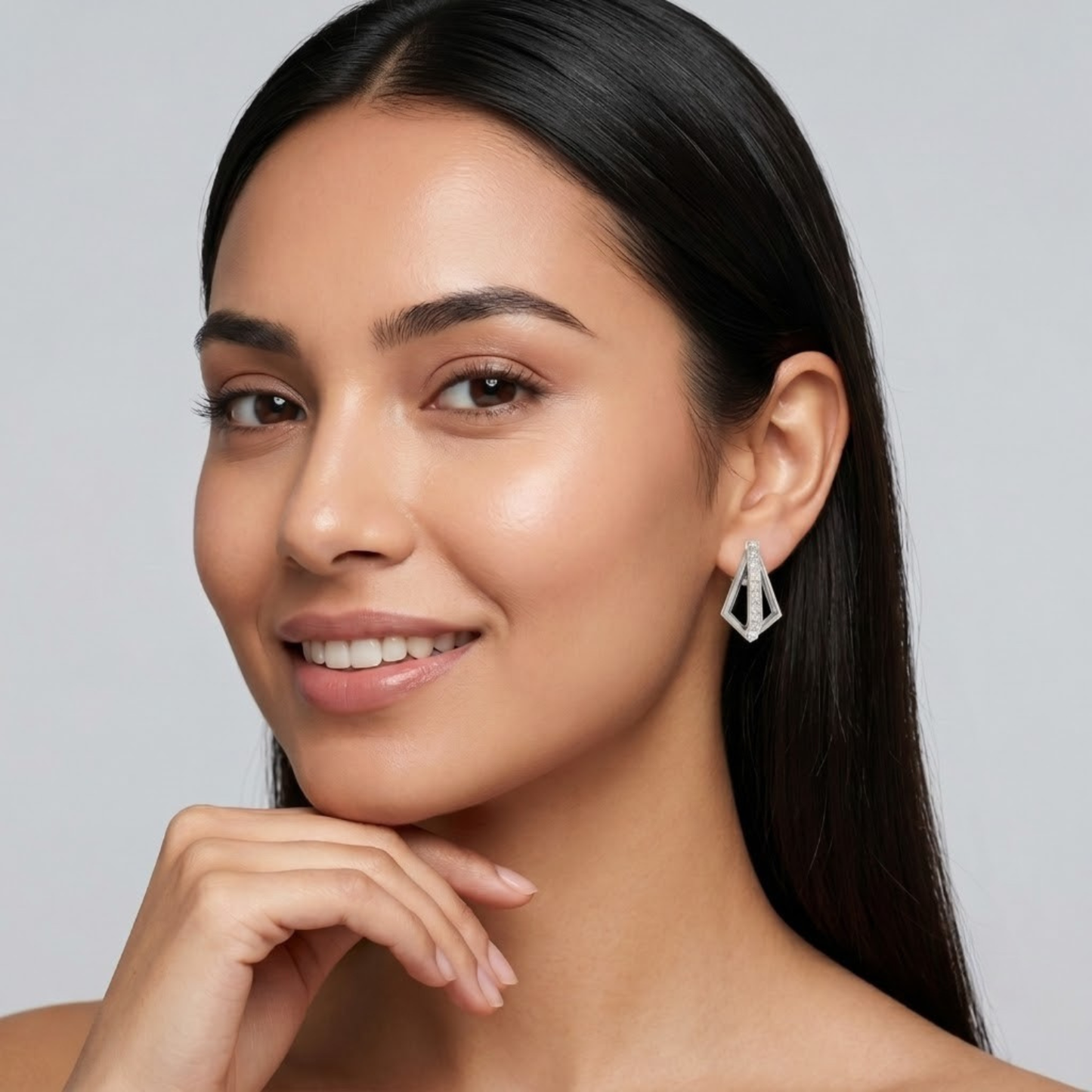 Modern Open Kite Diamond Stud Earrings