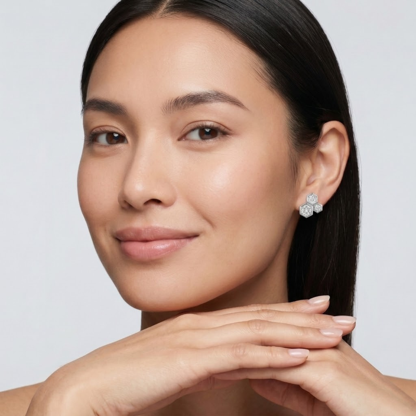Hexagon Bezel Diamond Cluster Studs