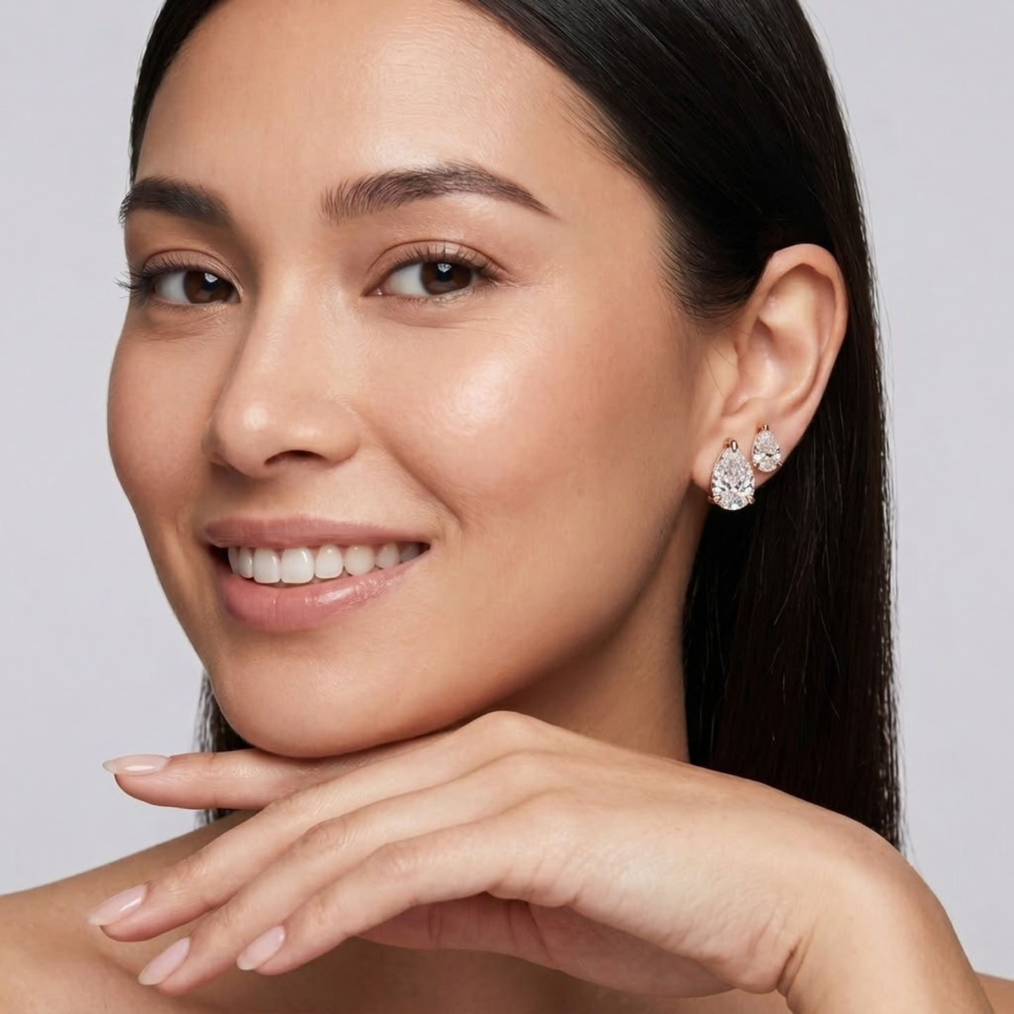 Dual Pear-Cut Diamond Stud Earrings