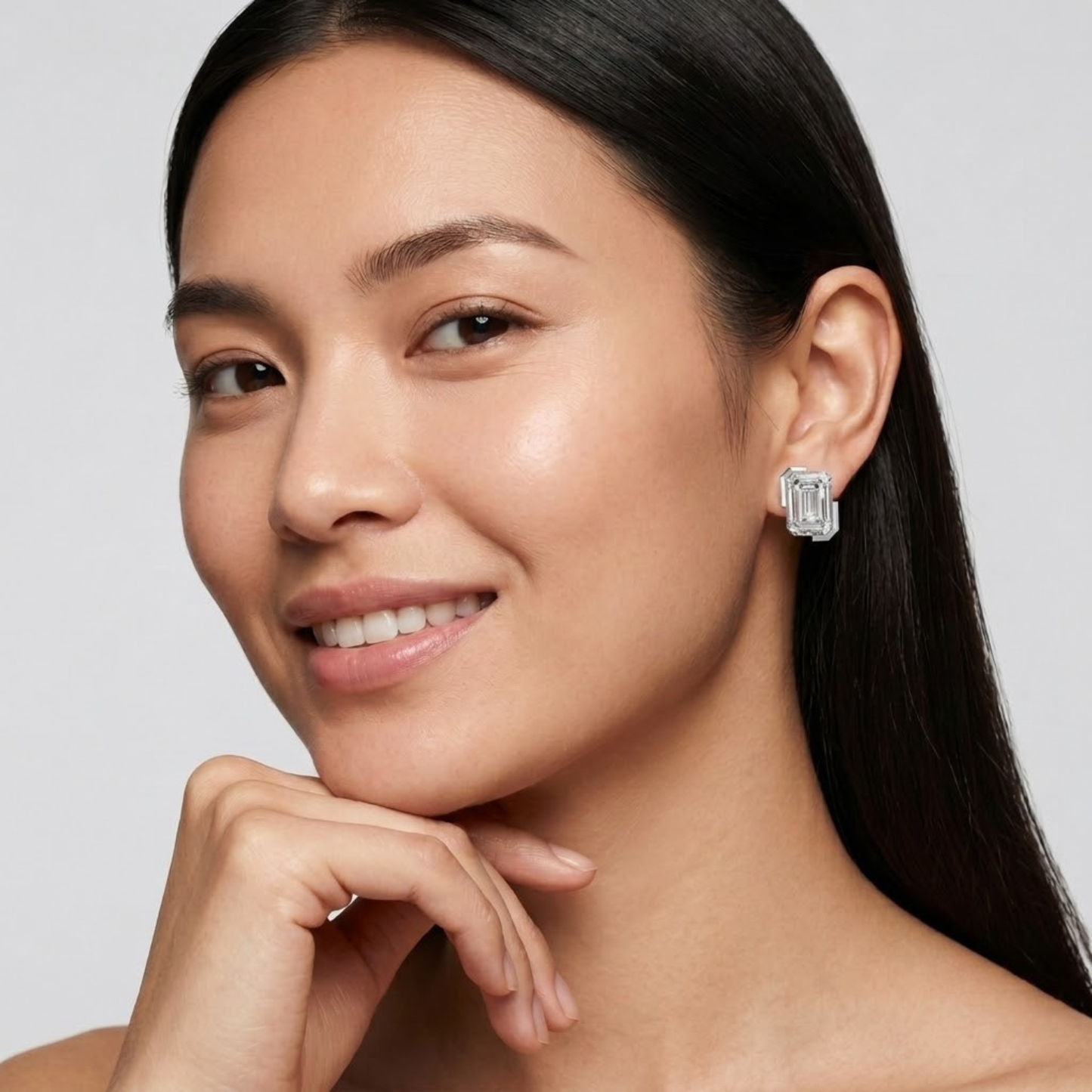 Emerald-Cut Solitaire Moissanite Diamond Stud Earrings