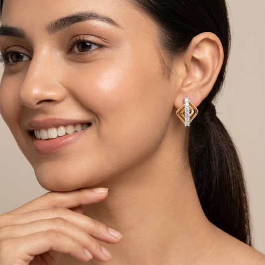 Round Layered Pave Row Stud Earrings
