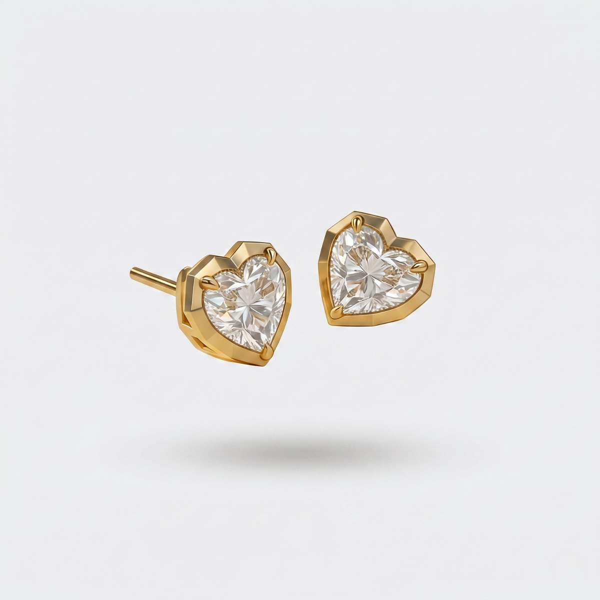 Heart-Shaped Bezel Diamond Stud Earrings