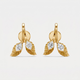 A pair of gold leaf drop earrings with marquise-cut clear gemstones, photographed against a clean, light gray background.