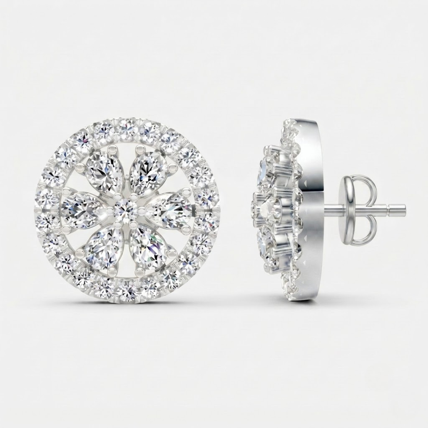 Blooming Pear Diamond Halo Studs