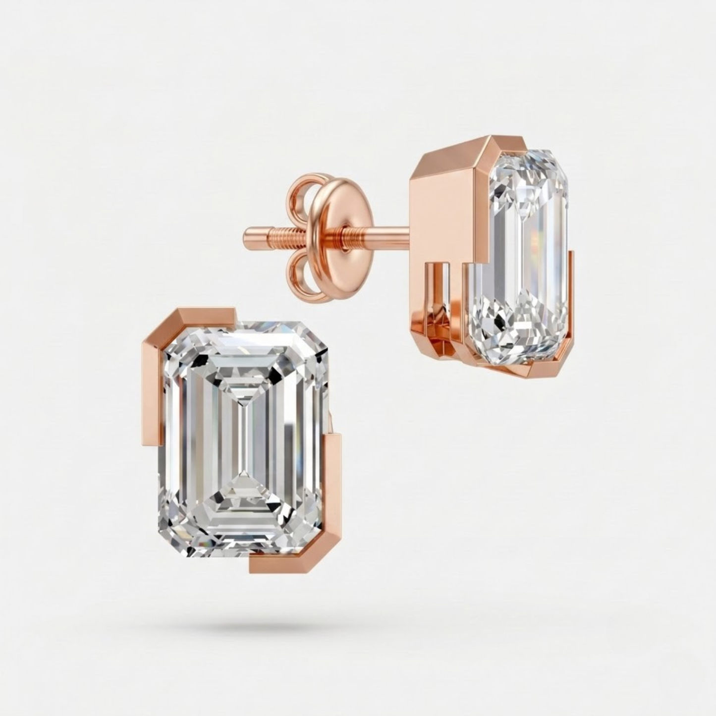 Emerald-Cut Solitaire Moissanite Diamond Stud Earrings