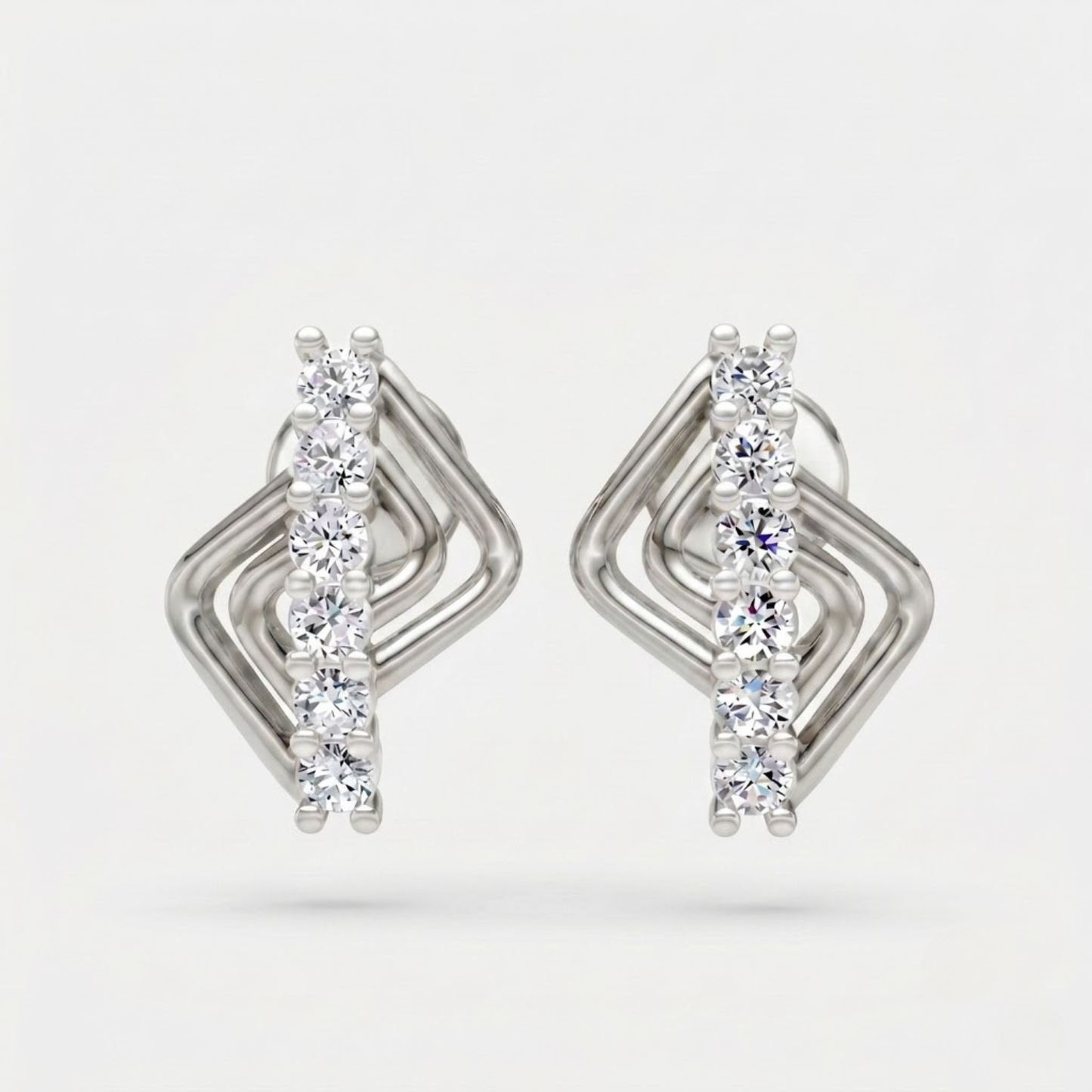 Round Layered Pave Row Stud Earrings