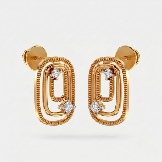 Textured Double Oval Shape Diamond Accent Earrings
