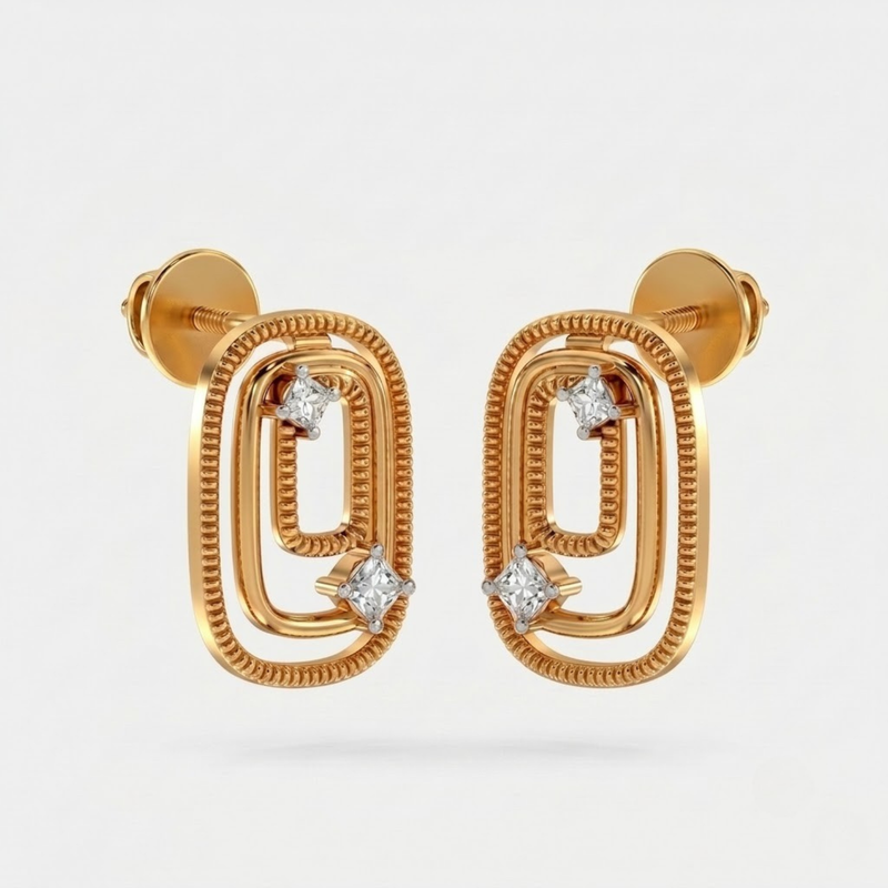 Textured Double Oval Shape Diamond Accent Earrings