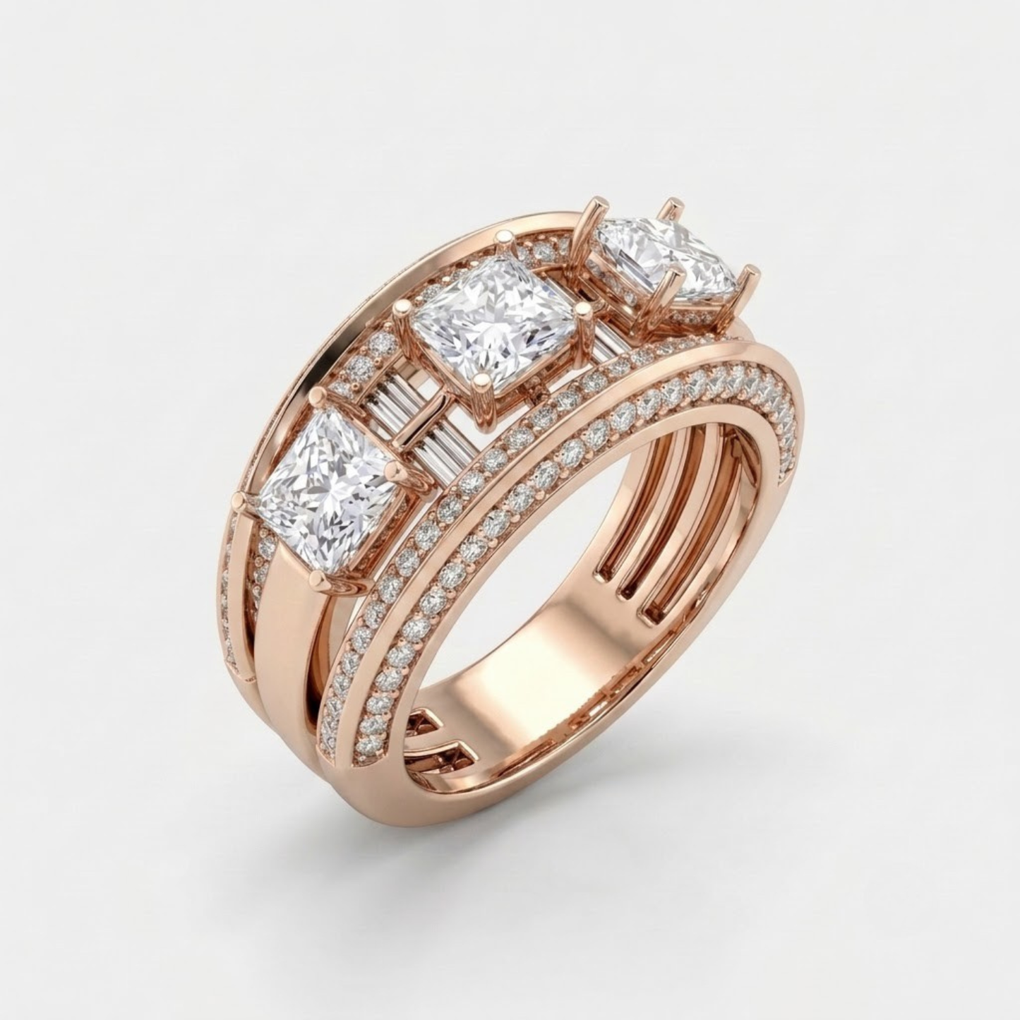 Vintage Milgrain Three Stone Diamond Ring