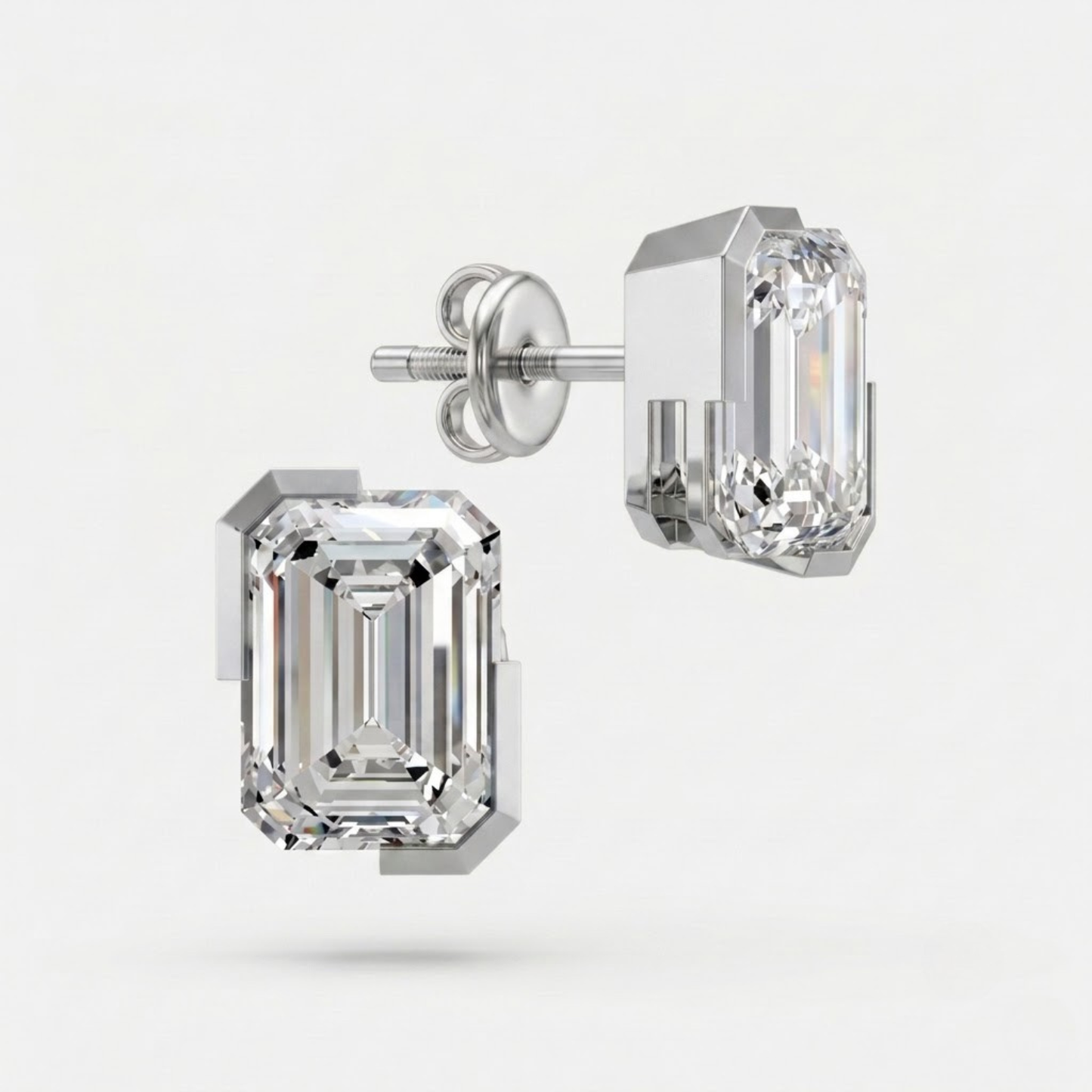 Emerald-Cut Solitaire Moissanite Diamond Stud Earrings