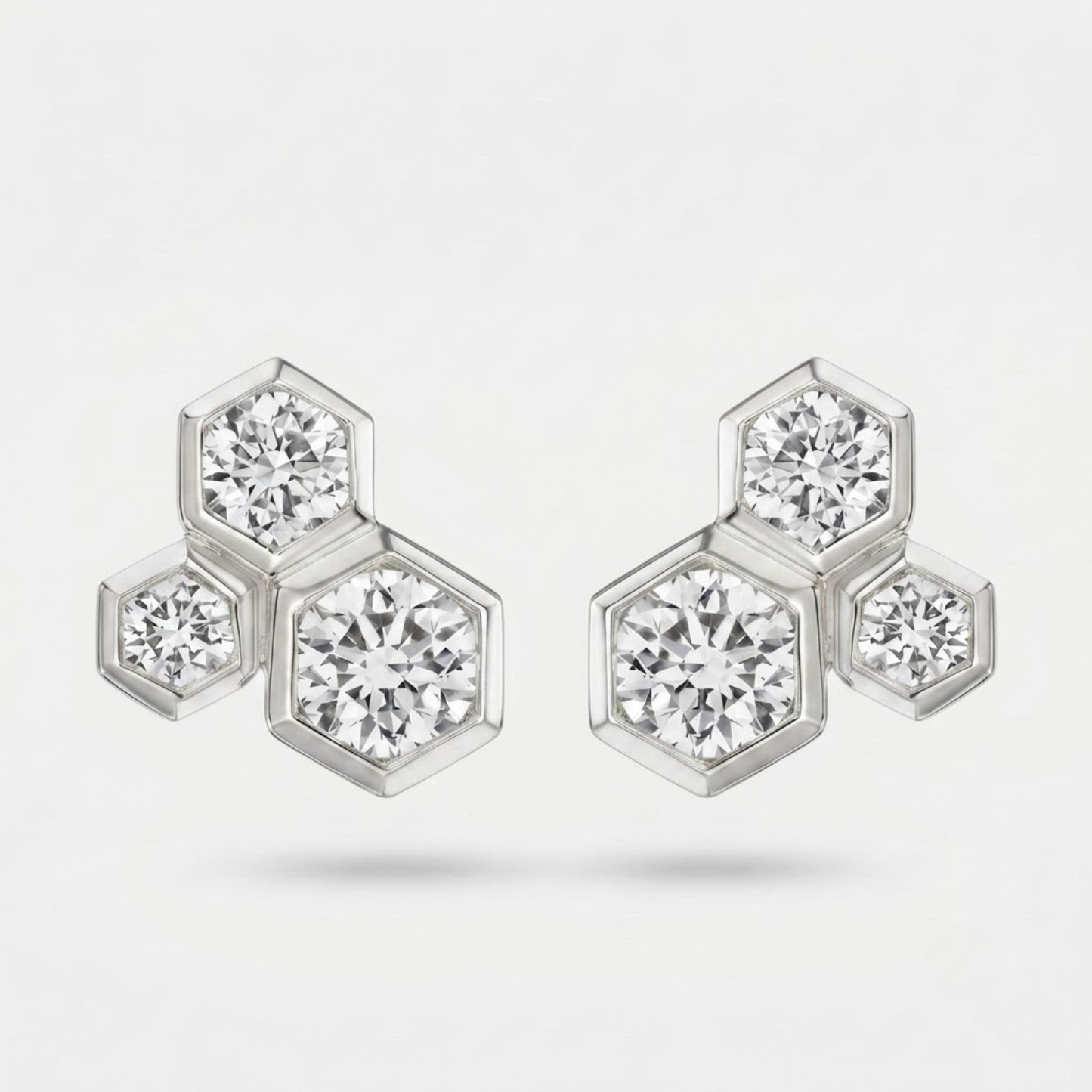 Hexagon Bezel Diamond Cluster Studs