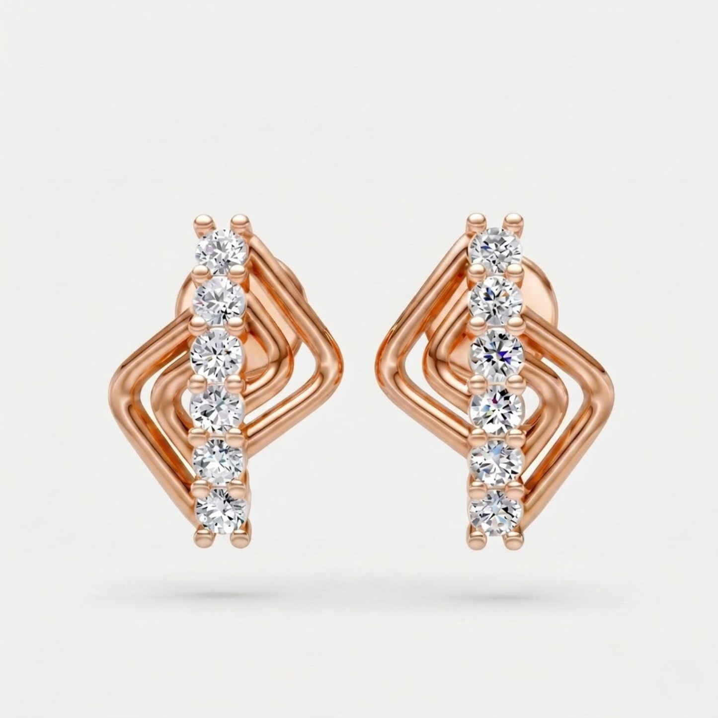 Round Layered Pave Row Stud Earrings