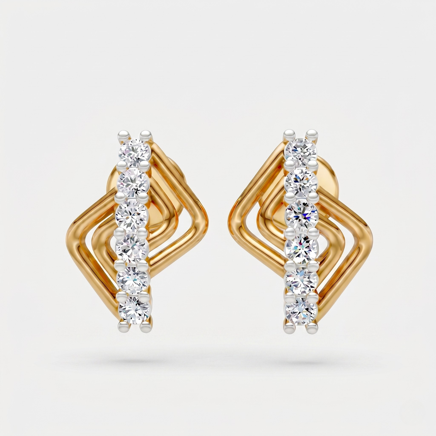 Round Layered Pave Row Stud Earrings