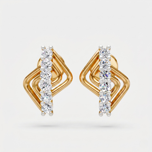 Round Layered Pave Row Stud Earrings