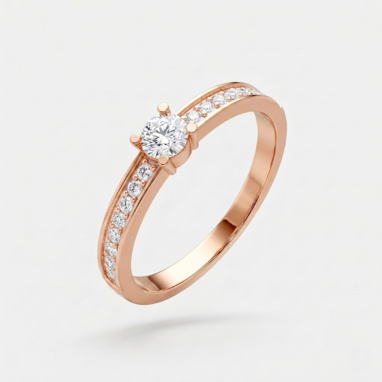 Round Solitaire Side Accents  Diamond Ring
