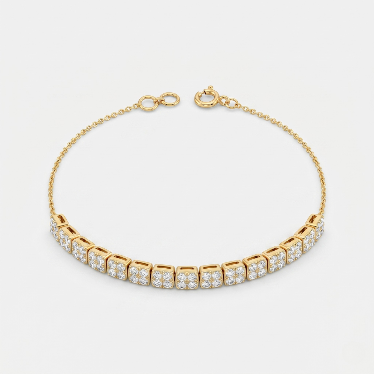 Dual Row Floral Cluster Beaded Diamond Bracelet