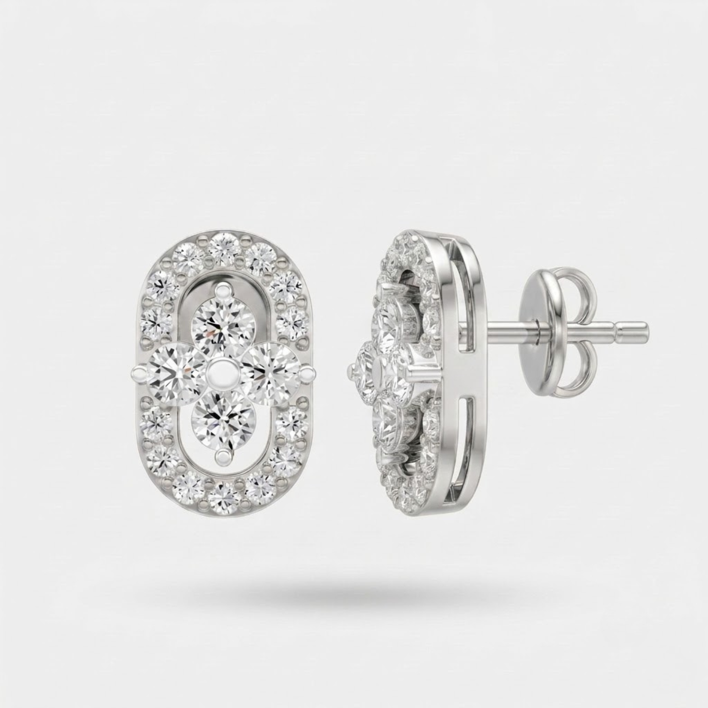 Modern Diamond Floral Center Round Studs