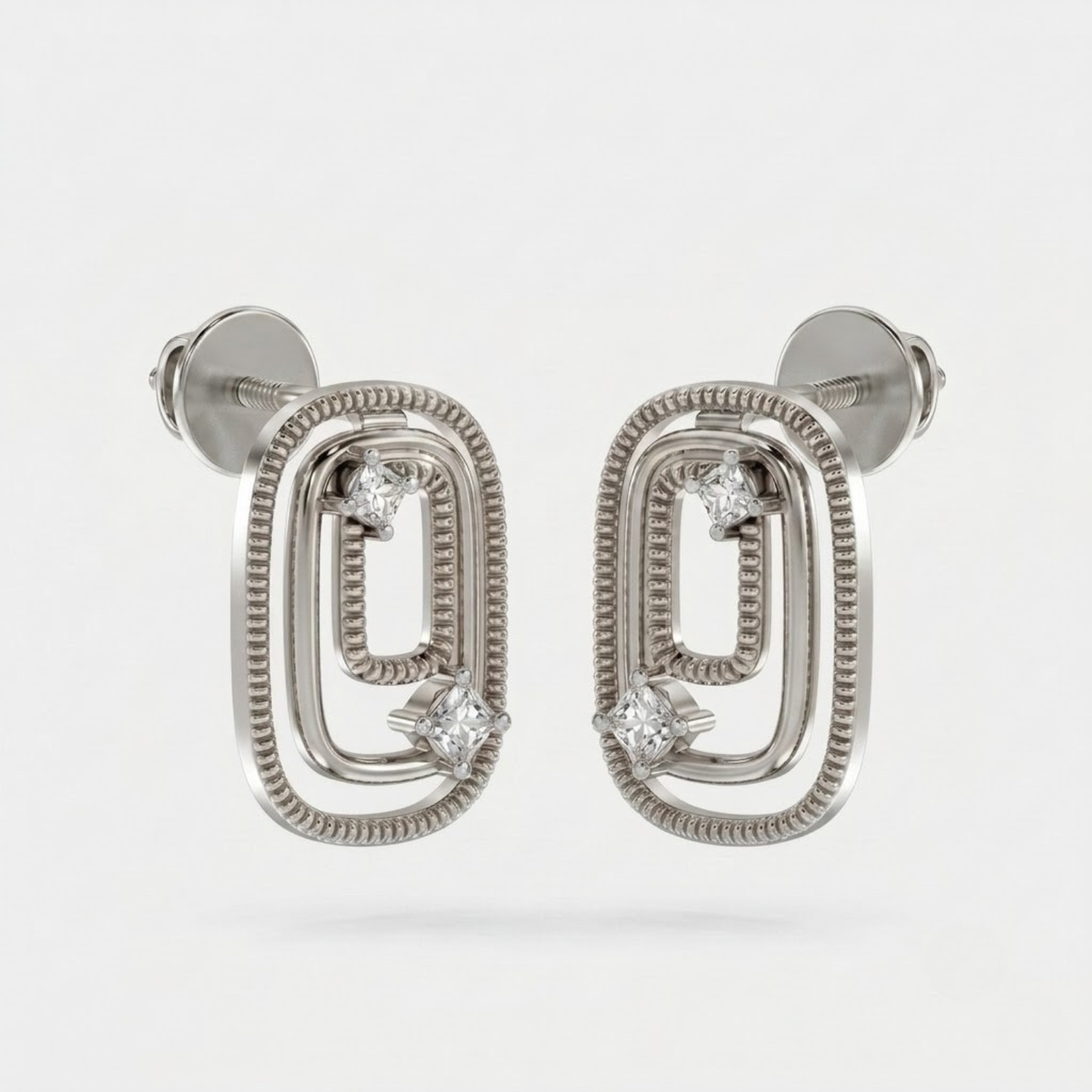 Textured Double Oval Shape Diamond Accent Earrings