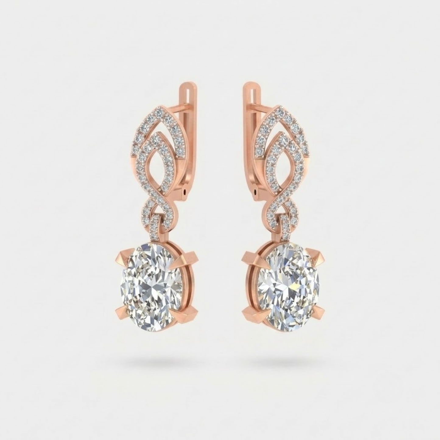 Solitaire Oval Diamond Dangle Earrings