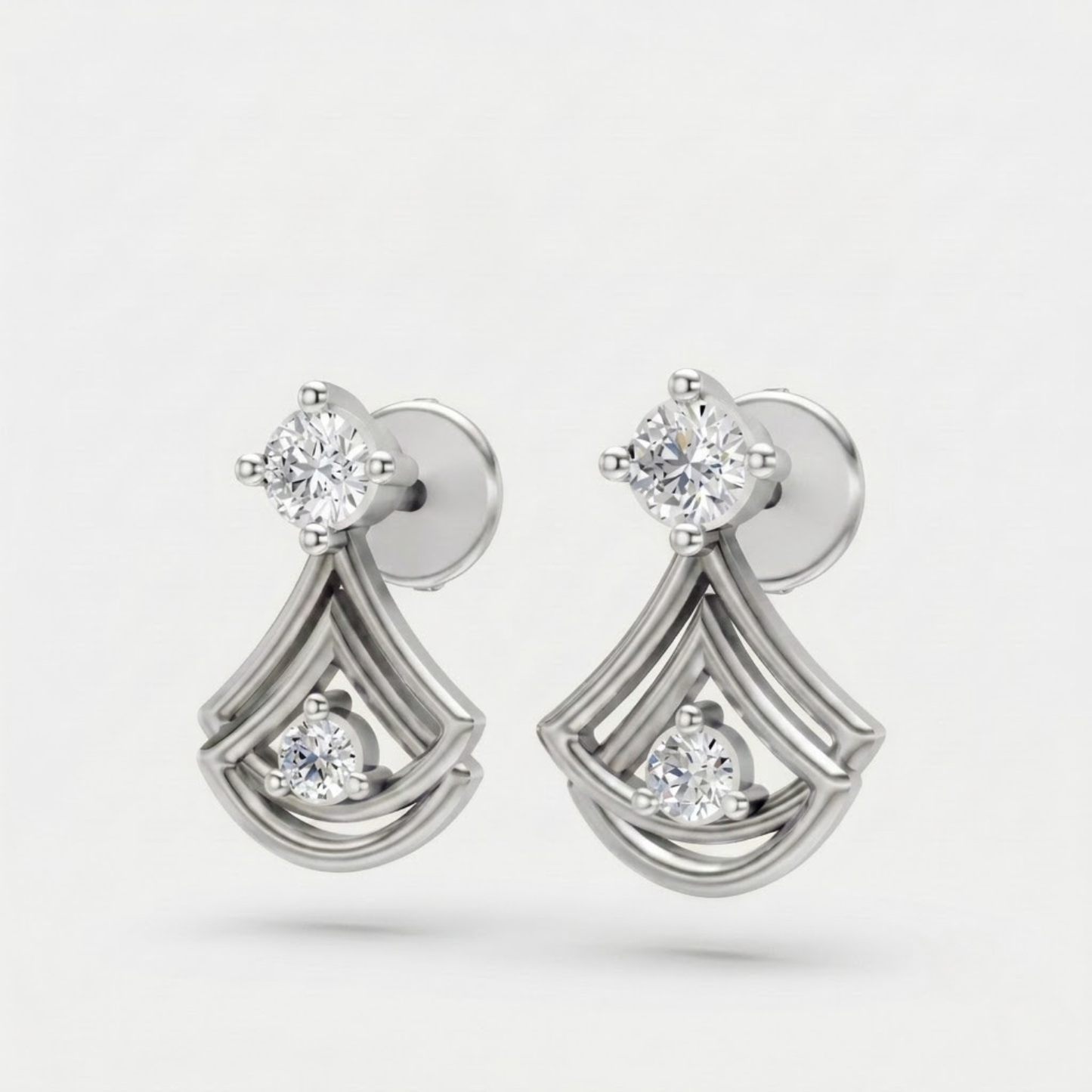 Open-Fan Geometric Multi-Layered Chevron Earrings