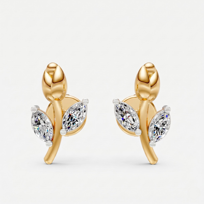 Floral Marquise Cut Moissanite Stud Earrings