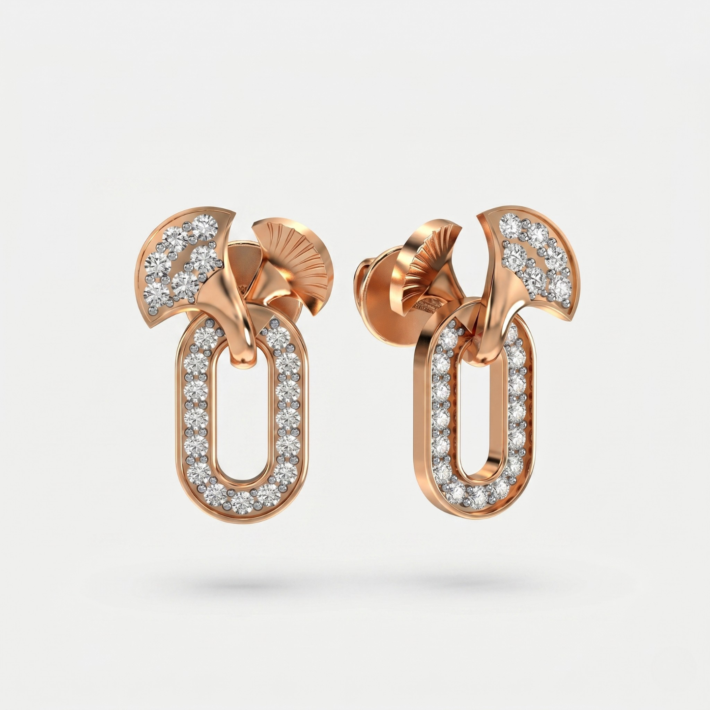 Motif Diamond Stud Earrings with Pave Oval Drop