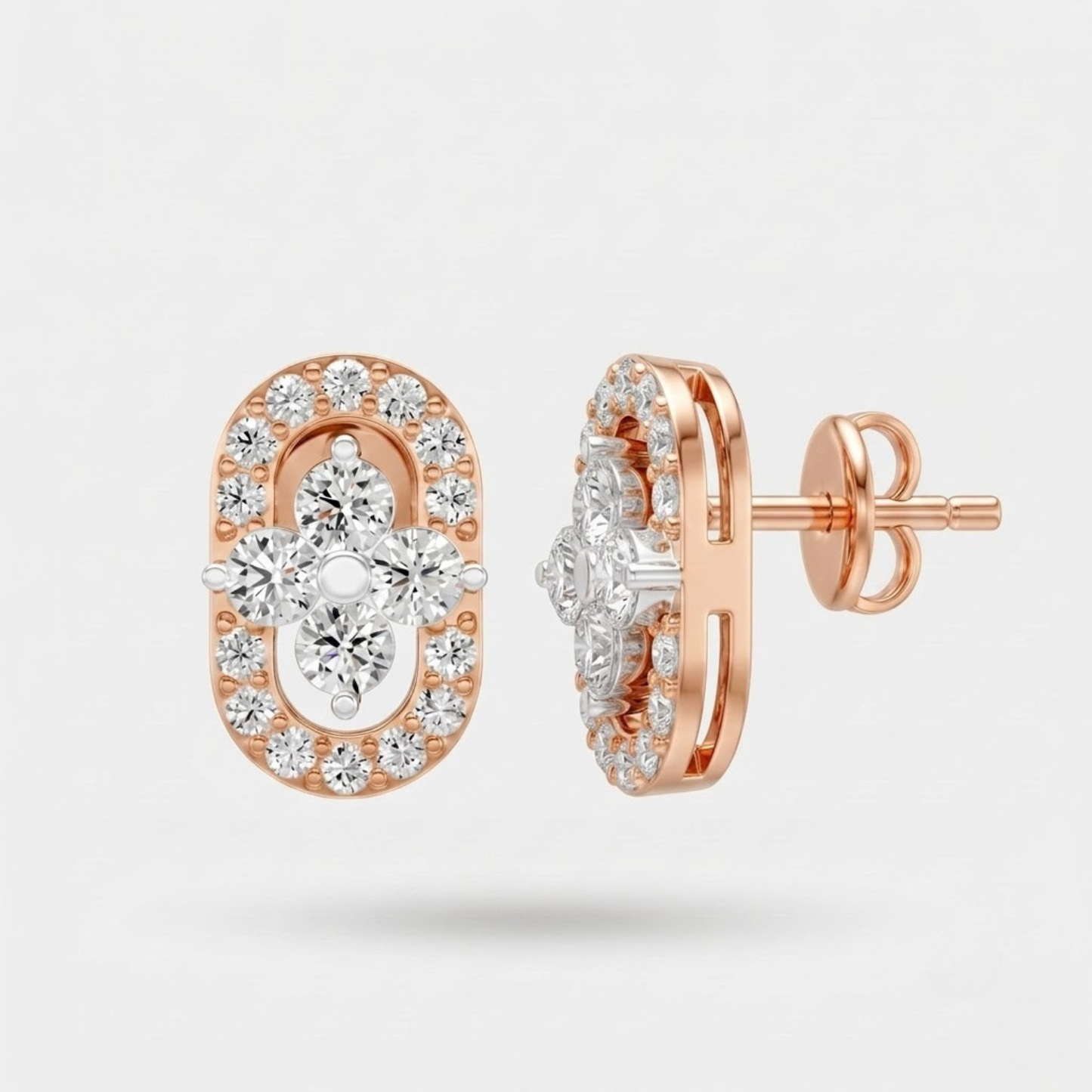 Modern Diamond Floral Center Round Studs