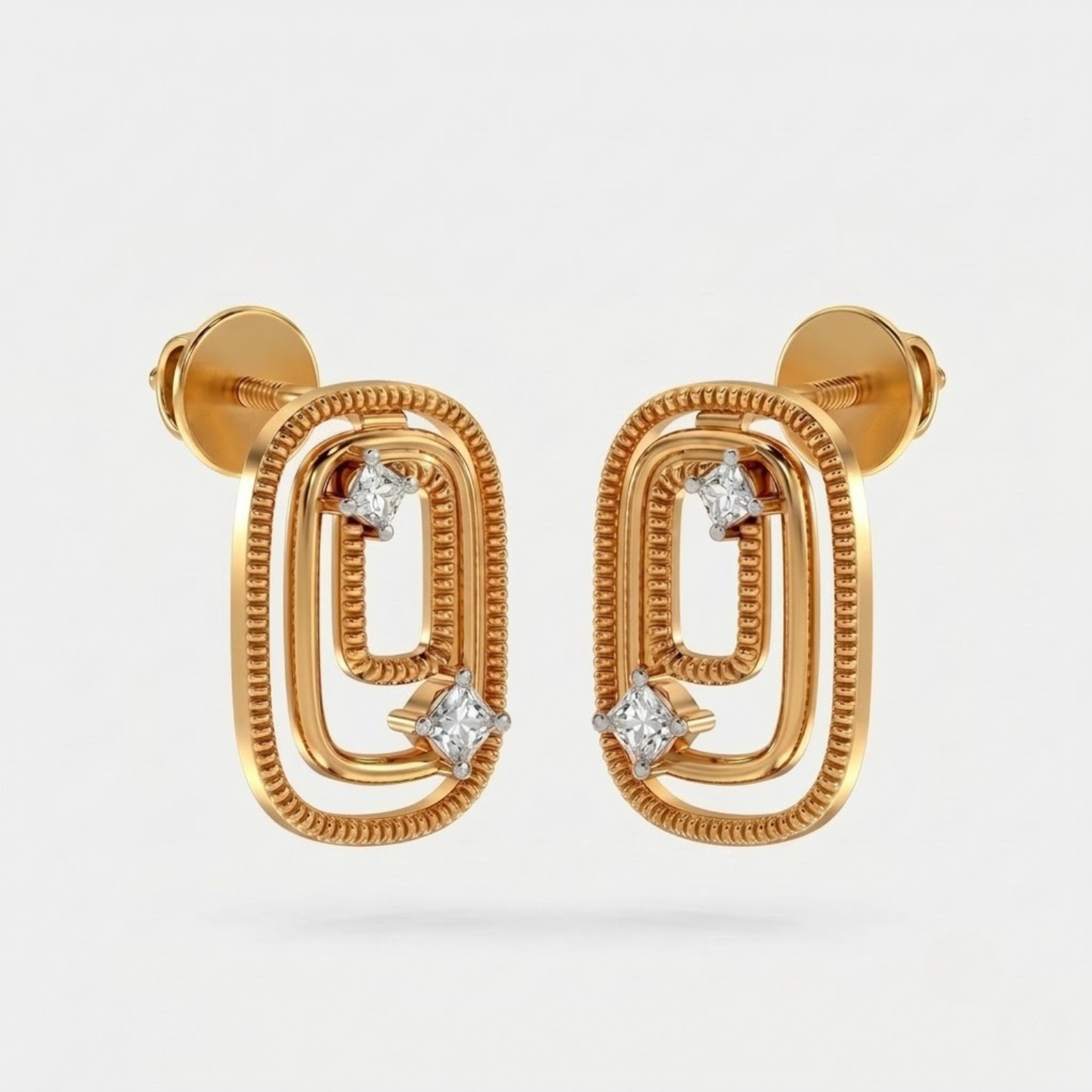Textured Double Oval Shape Diamond Accent Earrings