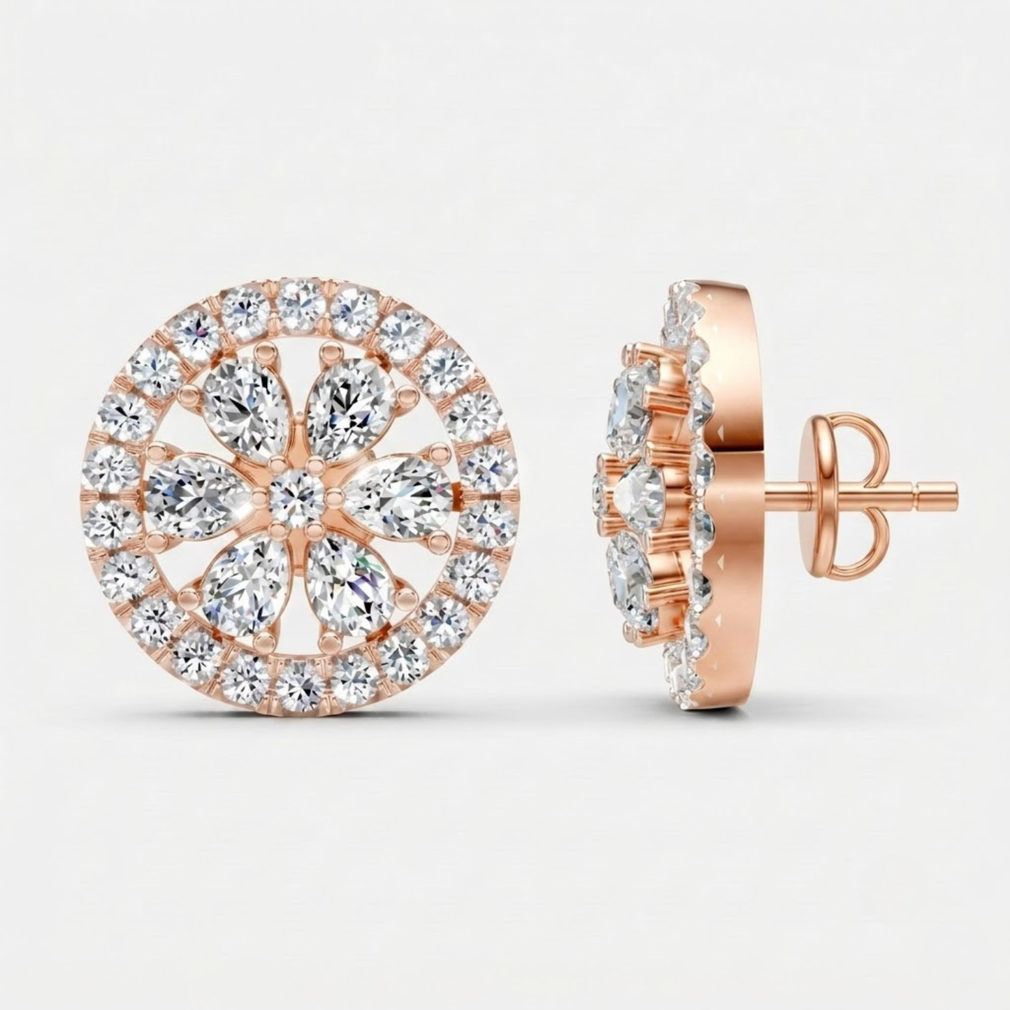 Blooming Pear Diamond Halo Studs