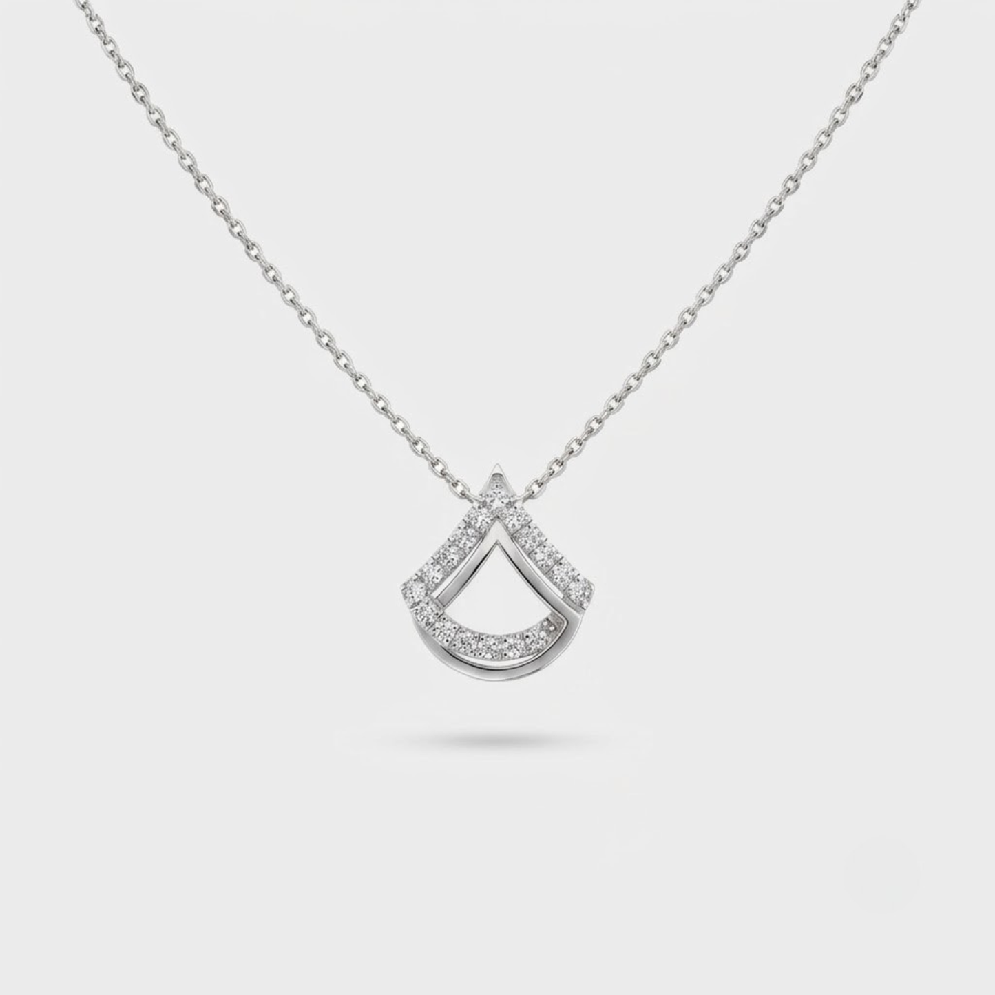 Geometric Fan-Motif Diamond Necklace