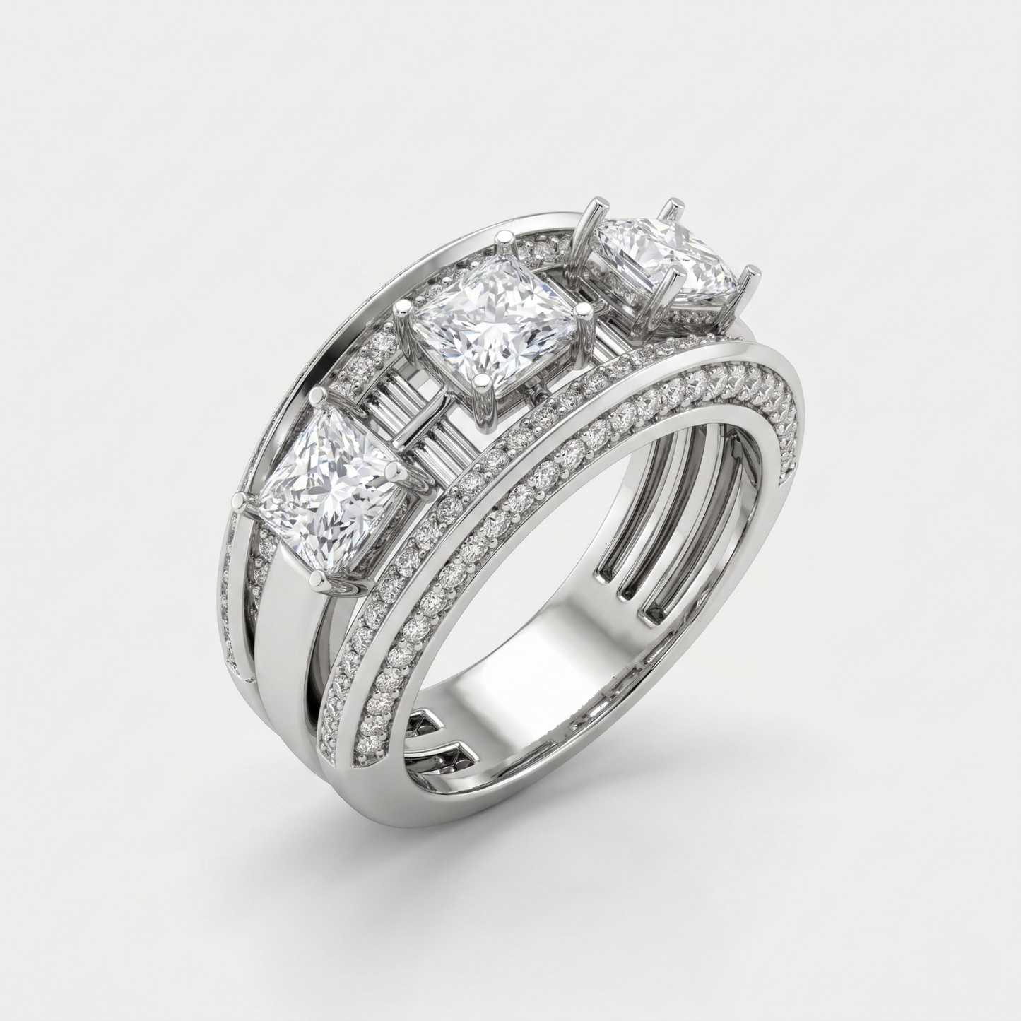 Vintage Milgrain Three Stone Diamond Ring