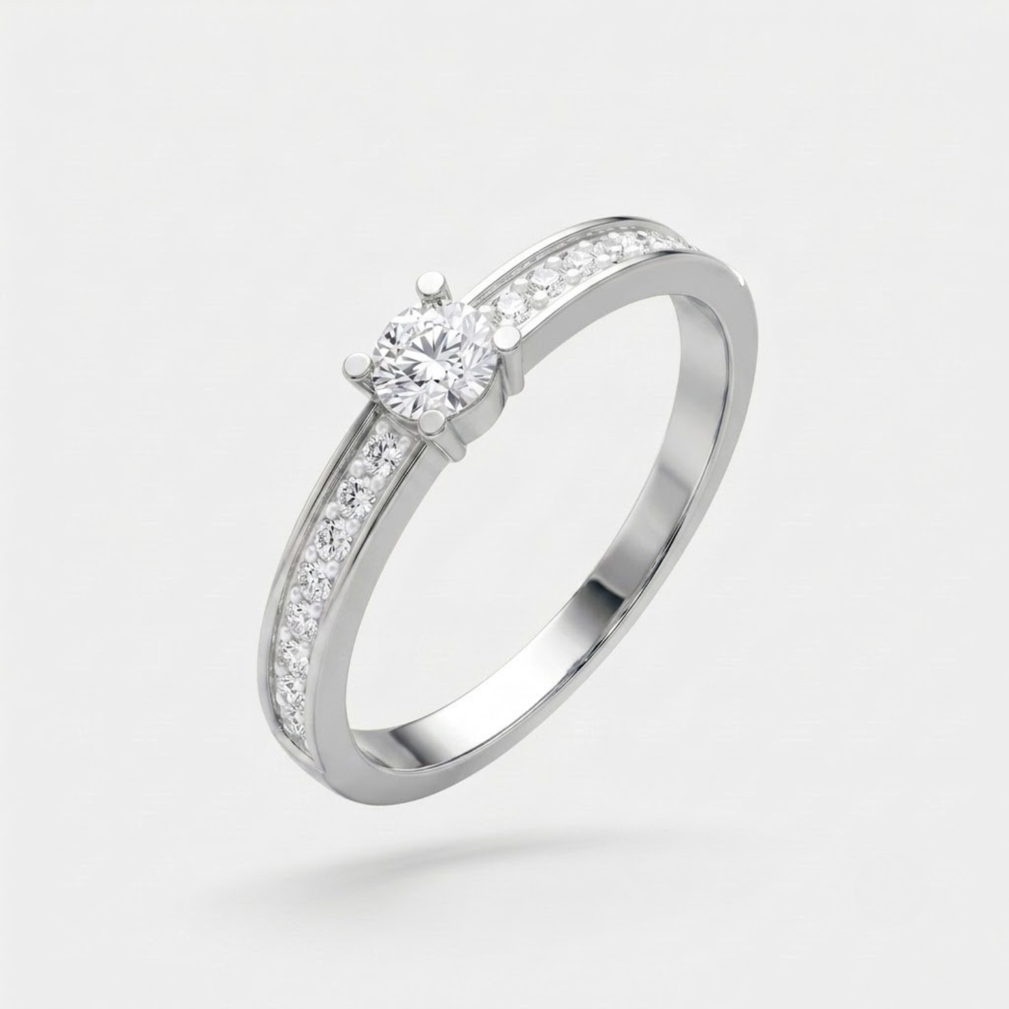 Round Solitaire Side Accents  Diamond Ring