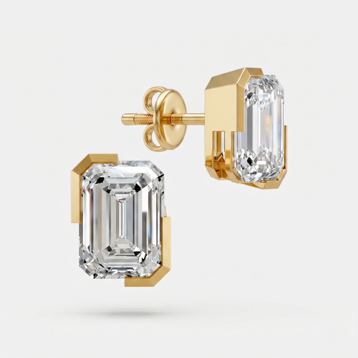 Emerald-Cut Solitaire Moissanite Diamond Stud Earrings