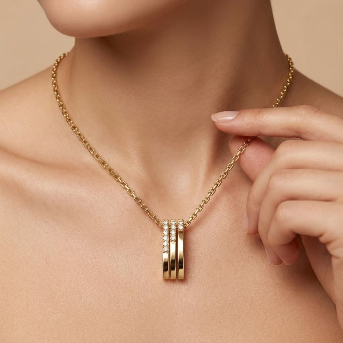 Triple Bar Pavé Diamond Drop Necklace