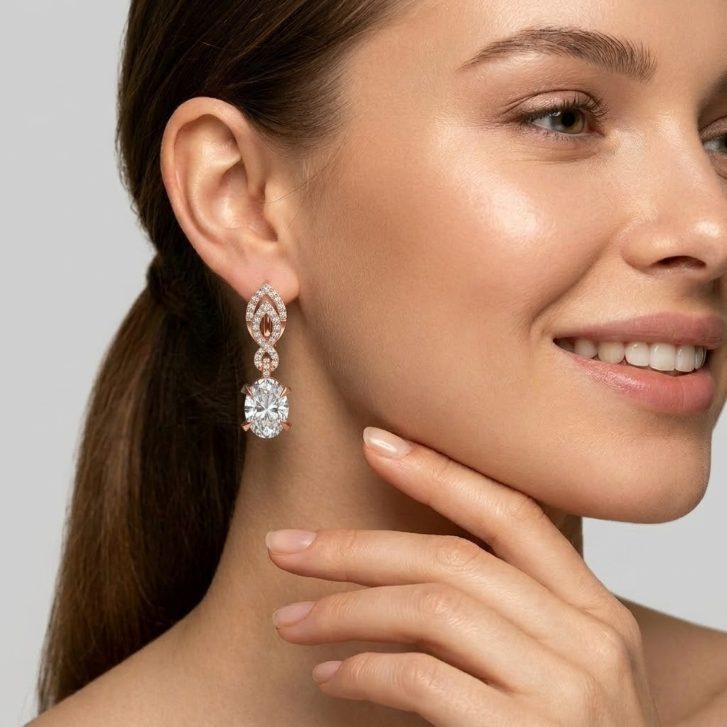 Solitaire Oval Diamond Dangle Earrings