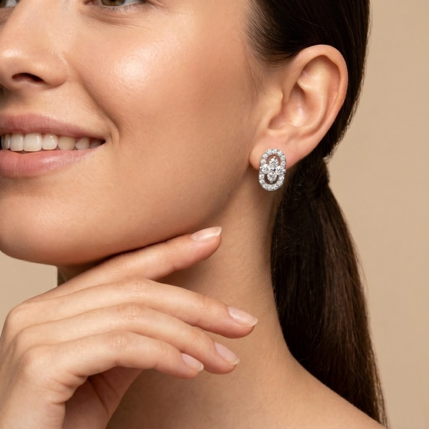 Modern Diamond Floral Center Round Studs