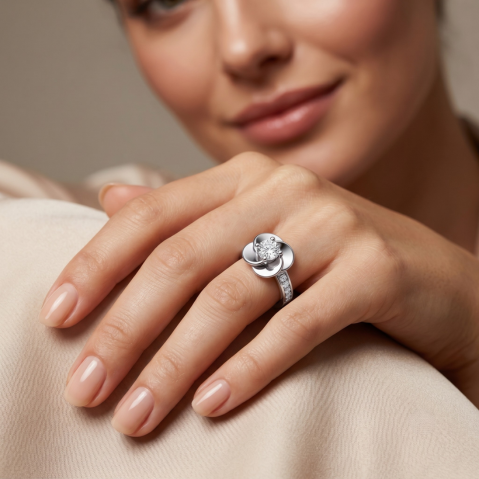Bloom Flower Moissanite Diamond Ring