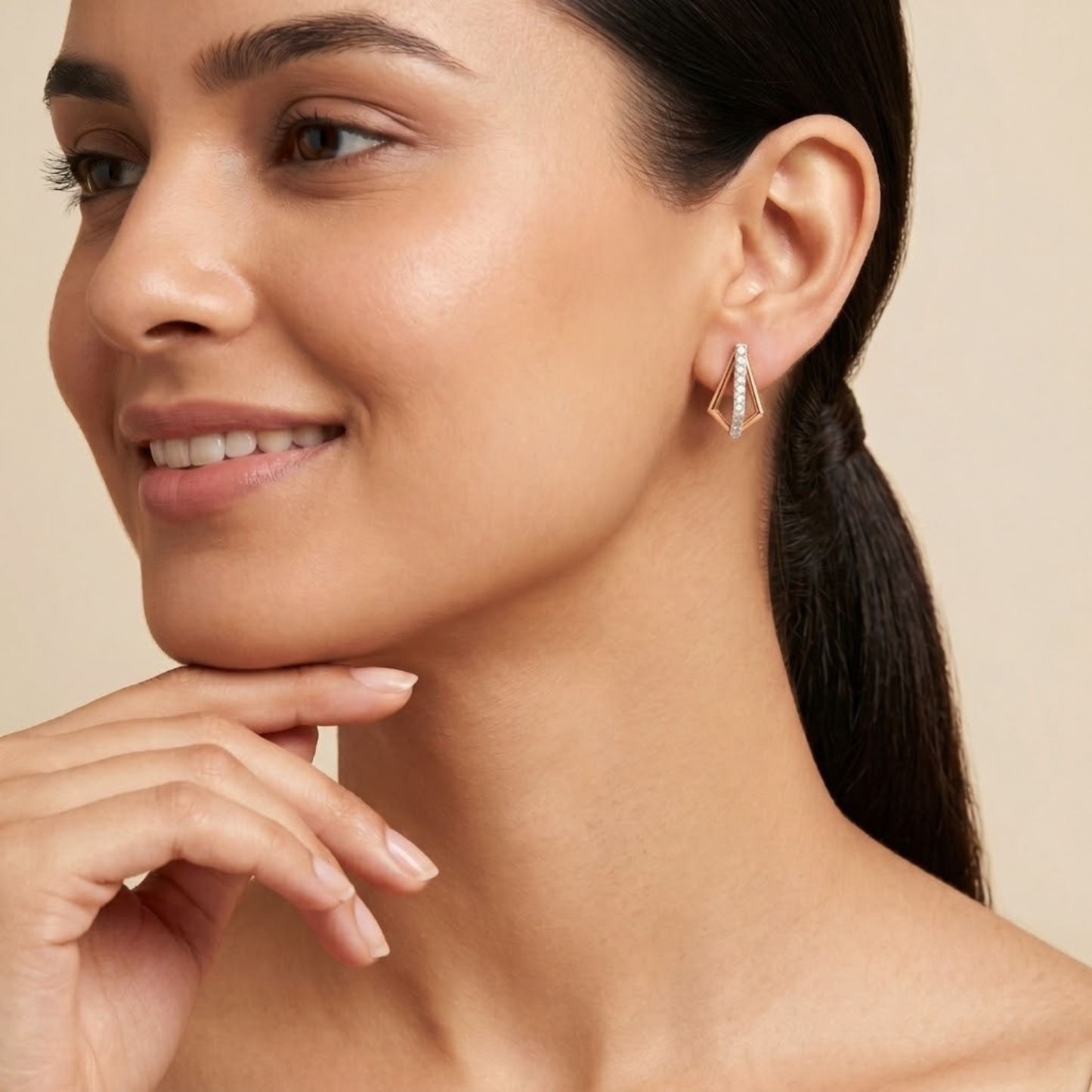 Modern Open Kite Diamond Stud Earrings