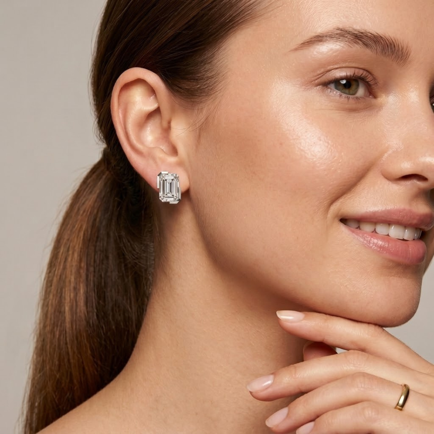 Emerald-Cut Solitaire Moissanite Diamond Stud Earrings