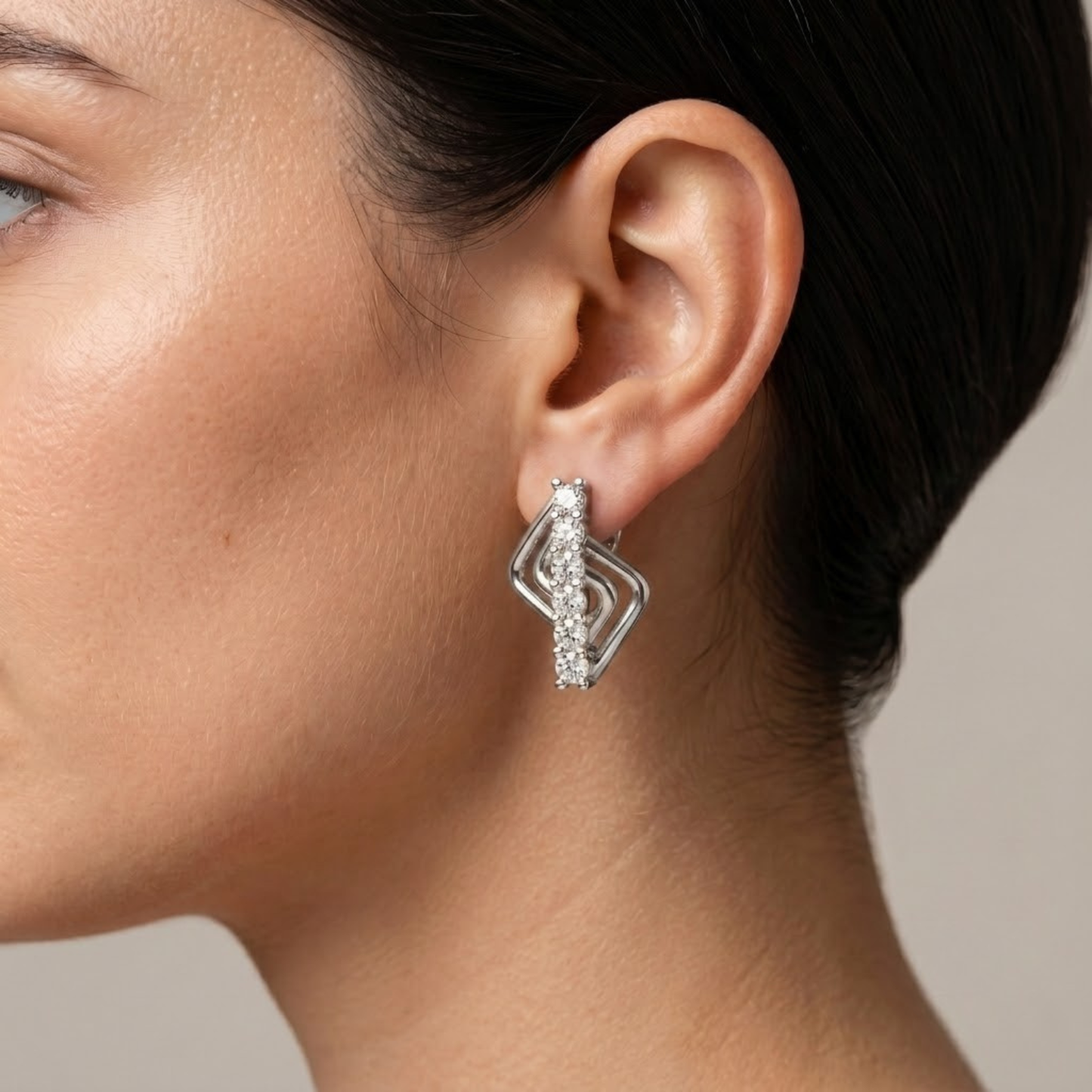Round Layered Pave Row Stud Earrings