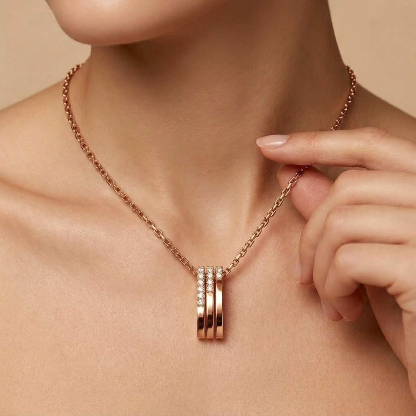 Triple Bar Pavé Diamond Drop Necklace