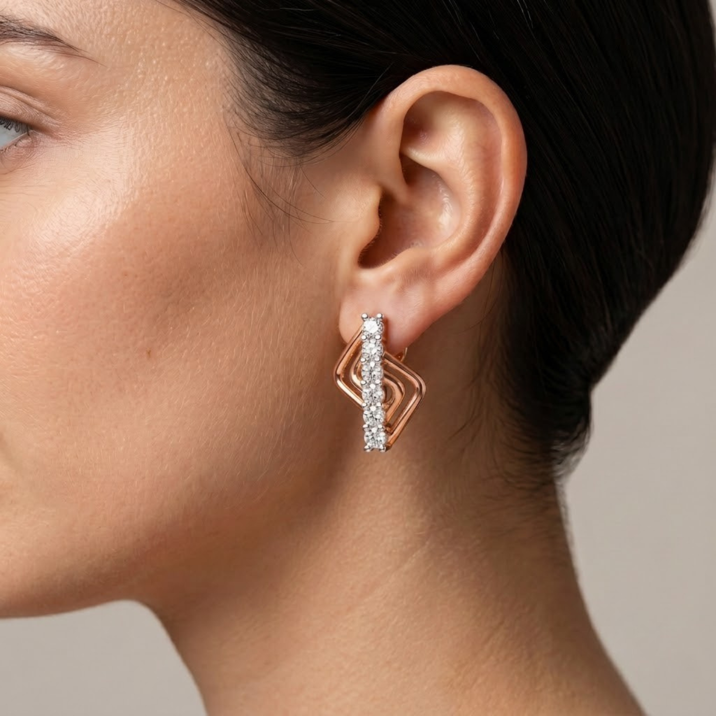 Round Layered Pave Row Stud Earrings