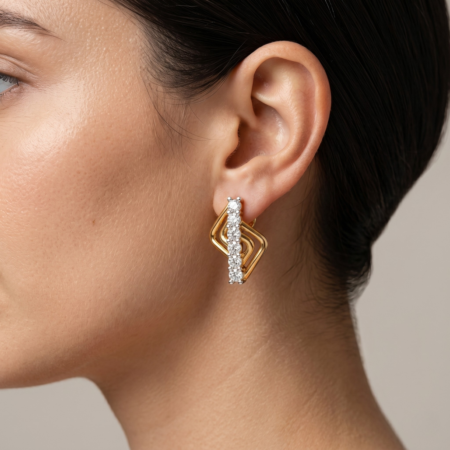 Round Layered Pave Row Stud Earrings
