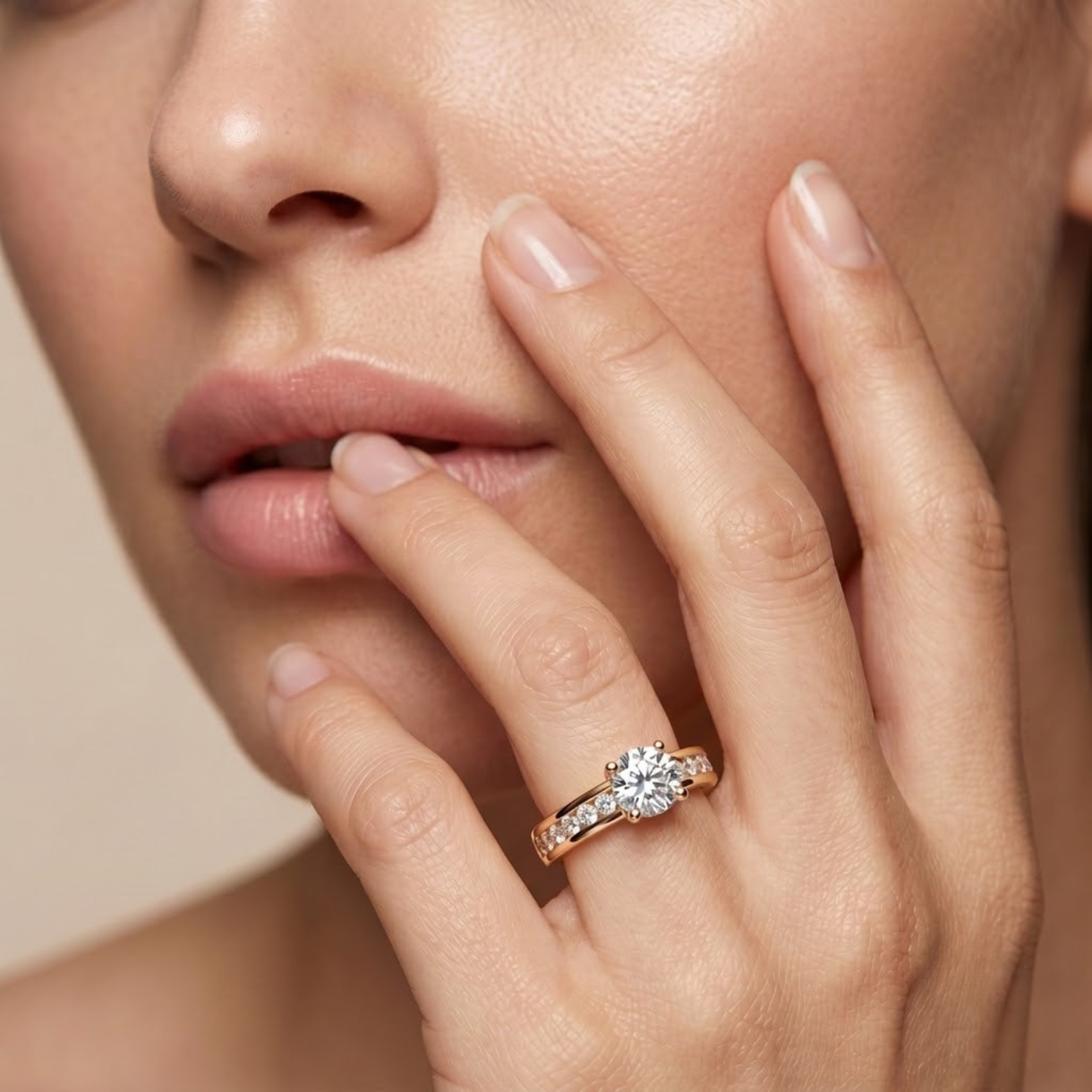 Round Solitaire Side Accents  Diamond Ring