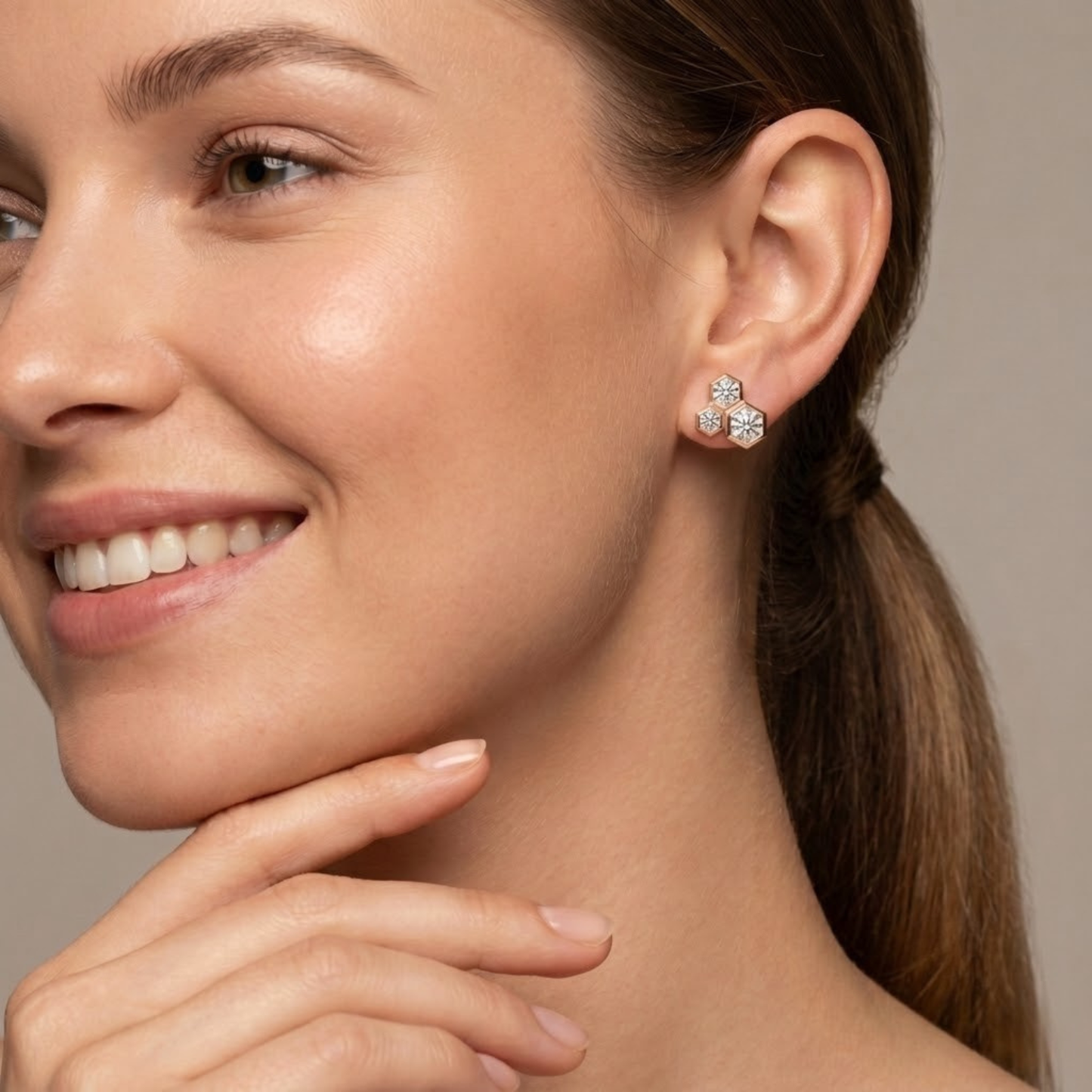 Hexagon Bezel Diamond Cluster Studs