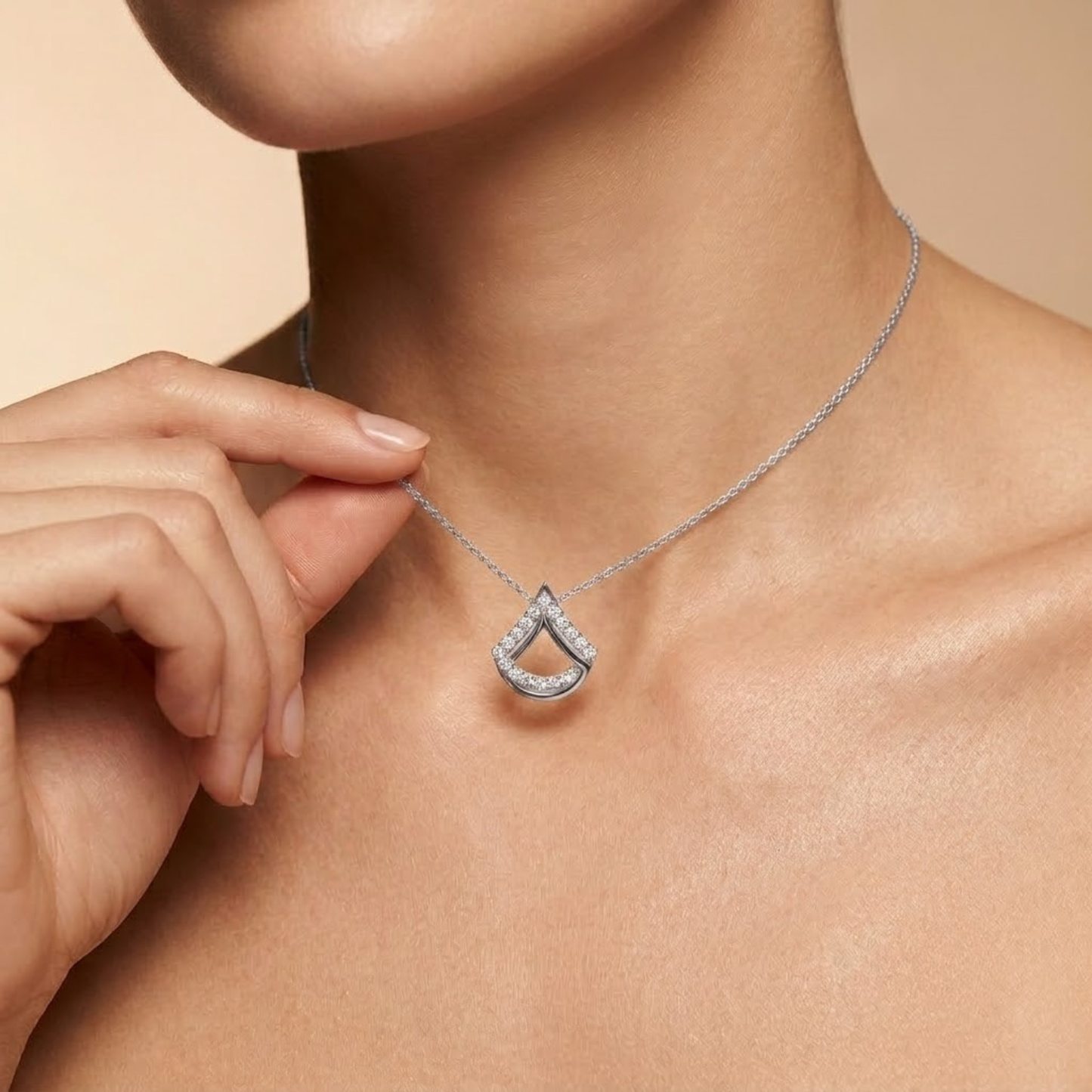 Geometric Fan-Motif Diamond Necklace