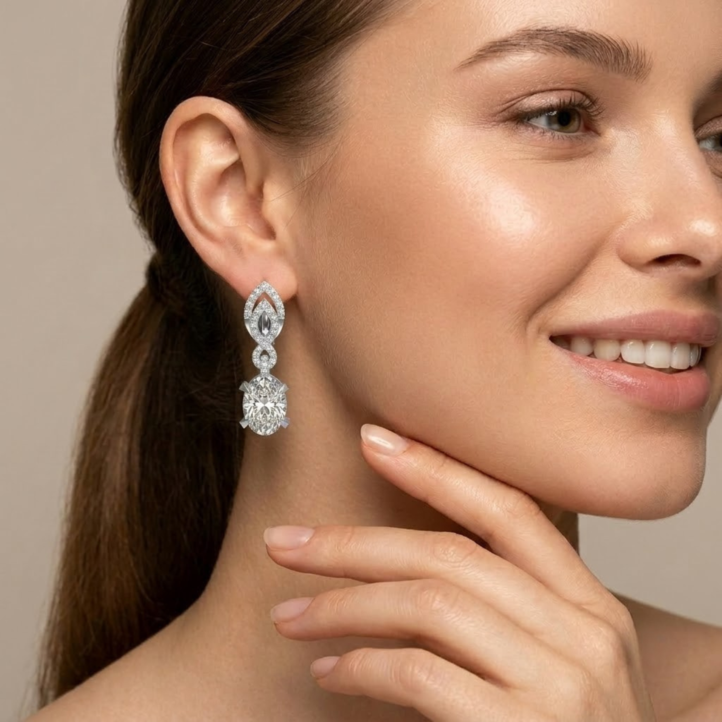 Solitaire Oval Diamond Dangle Earrings