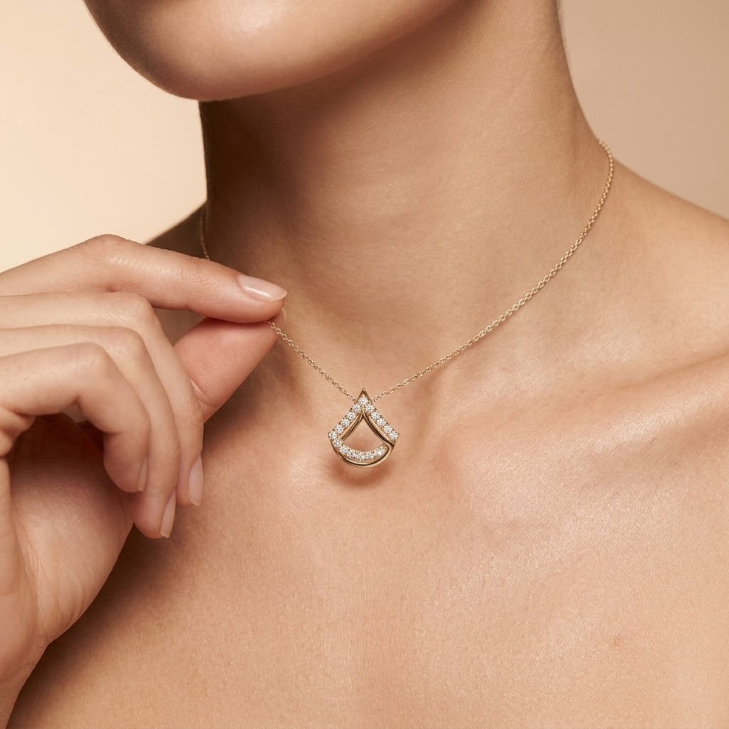 Geometric Fan-Motif Diamond Necklace